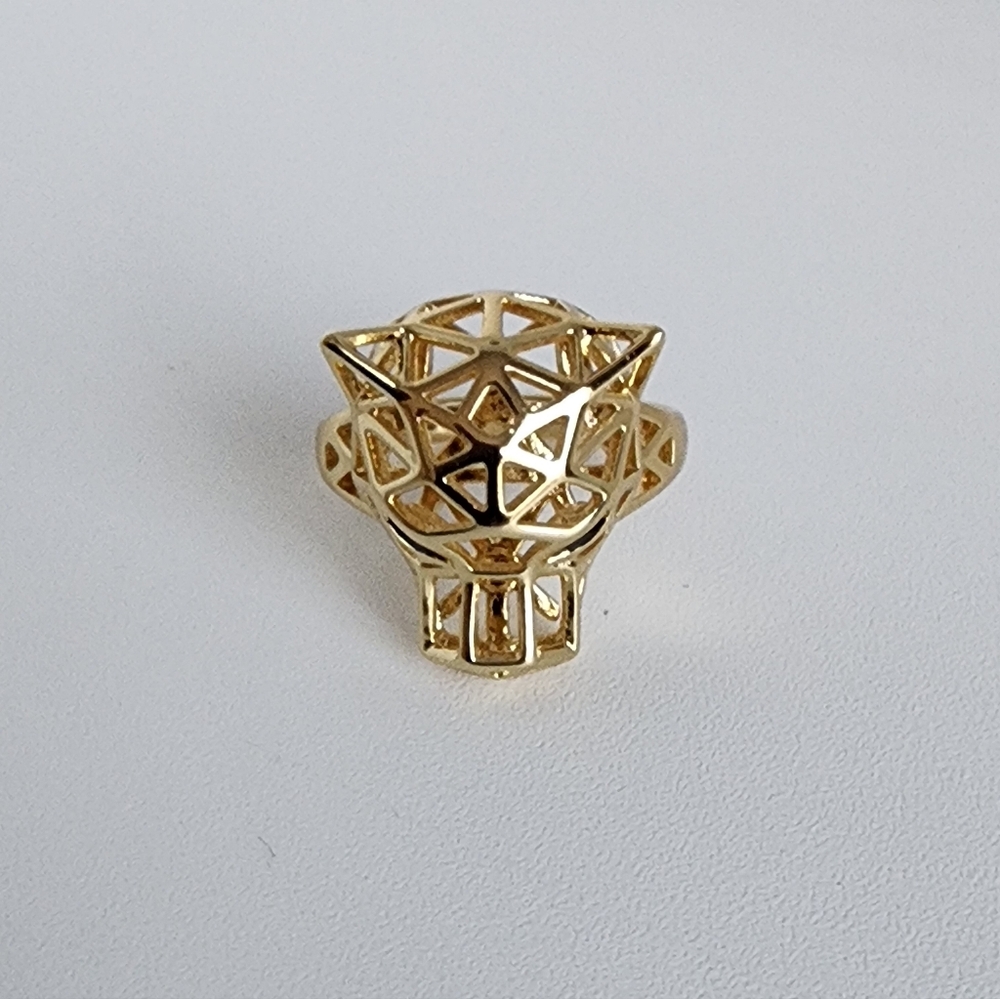 Gold Plated Panther Ring Size 8 Geometric Animal Head Statement Ring Black Eyes - Picture 5 of 8